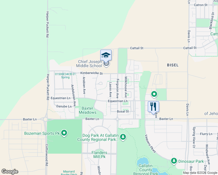 map of restaurants, bars, coffee shops, grocery stores, and more near 2409 Lasso Avenue in Bozeman