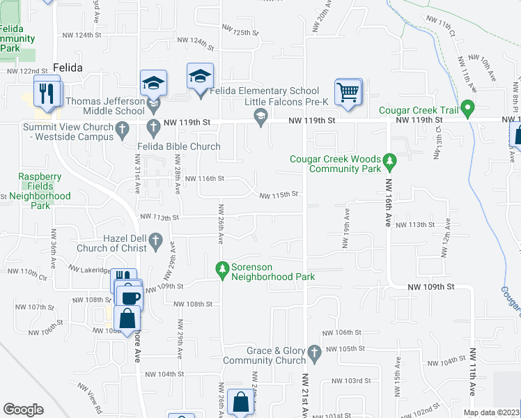 map of restaurants, bars, coffee shops, grocery stores, and more near 2316 Northwest 113th Street in Vancouver
