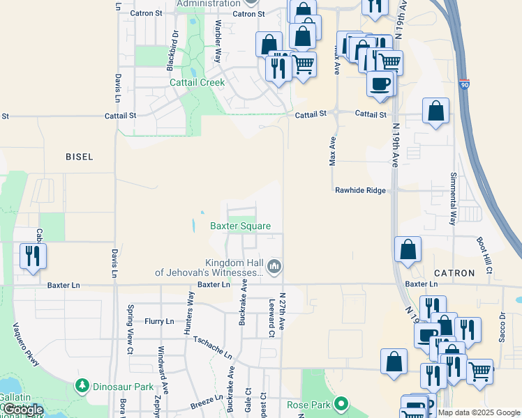 map of restaurants, bars, coffee shops, grocery stores, and more near 2394 Renee Way in Bozeman