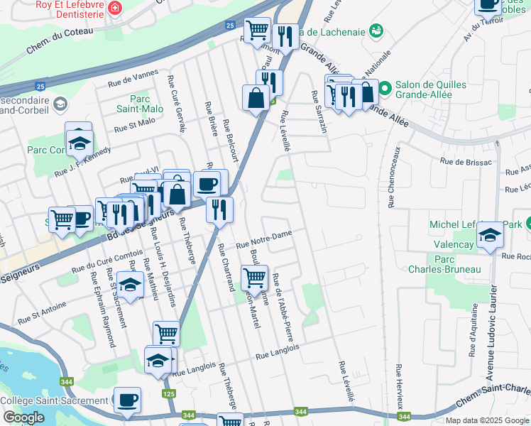 map of restaurants, bars, coffee shops, grocery stores, and more near 269 Rue Florence-Barreiro in Terrebonne