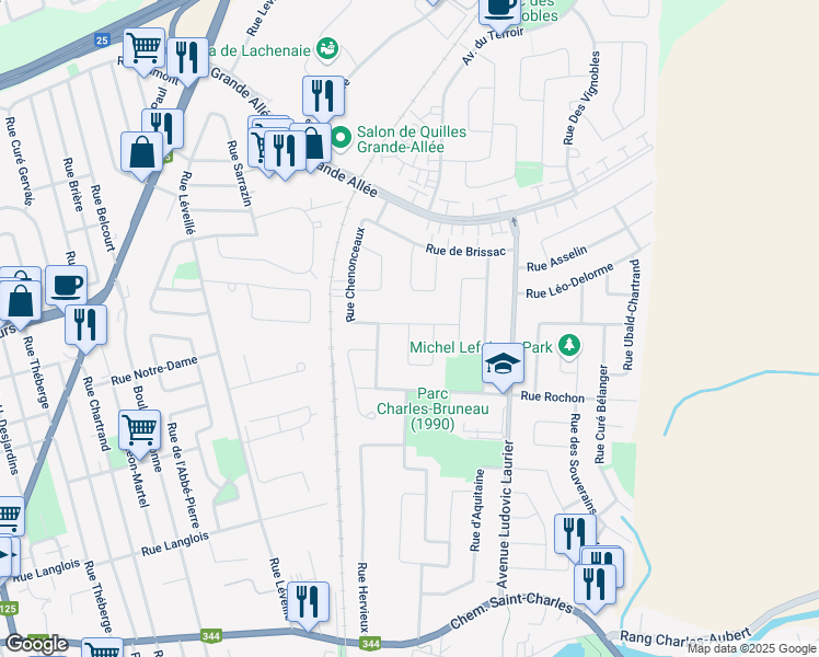 map of restaurants, bars, coffee shops, grocery stores, and more near 100 Carré de Chinon in Terrebonne