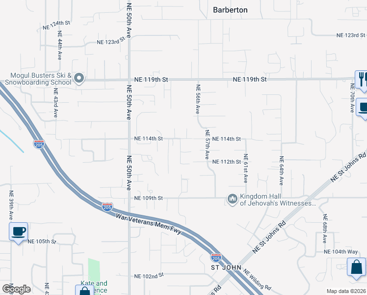 map of restaurants, bars, coffee shops, grocery stores, and more near 11307 Northeast 54th Avenue in Vancouver