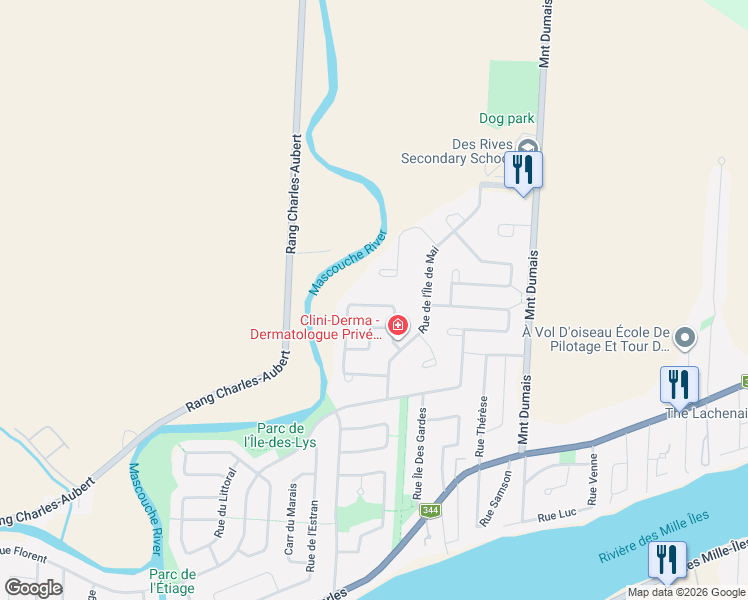 map of restaurants, bars, coffee shops, grocery stores, and more near 232 Rue de l'Ïle aux Fraises in Terrebonne