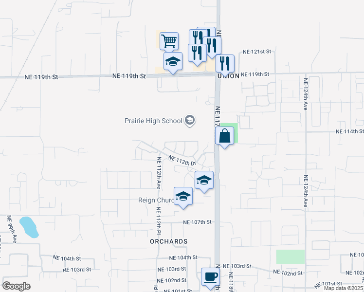 map of restaurants, bars, coffee shops, grocery stores, and more near 11510 Northeast 112th Drive in Vancouver