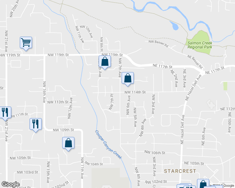 map of restaurants, bars, coffee shops, grocery stores, and more near 703 Northwest 114th Street in Vancouver