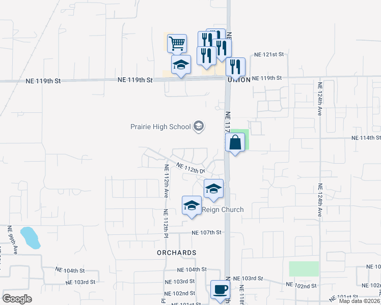 map of restaurants, bars, coffee shops, grocery stores, and more near 11510 Northeast 112th Drive in Vancouver