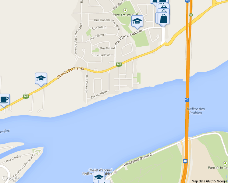 map of restaurants, bars, coffee shops, grocery stores, and more near 4322 Rue Prime in Terrebonne
