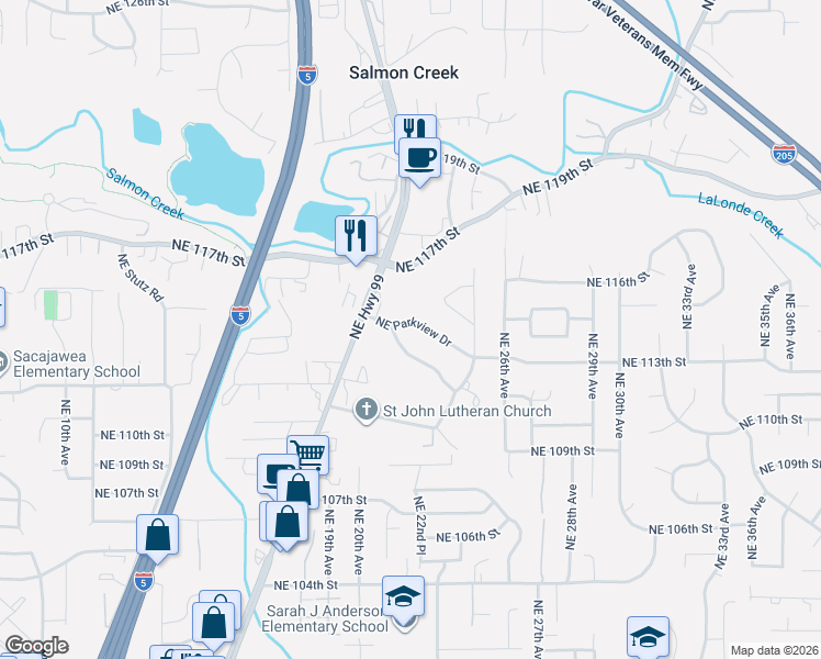map of restaurants, bars, coffee shops, grocery stores, and more near 2213 Northeast Parkview Drive in Vancouver