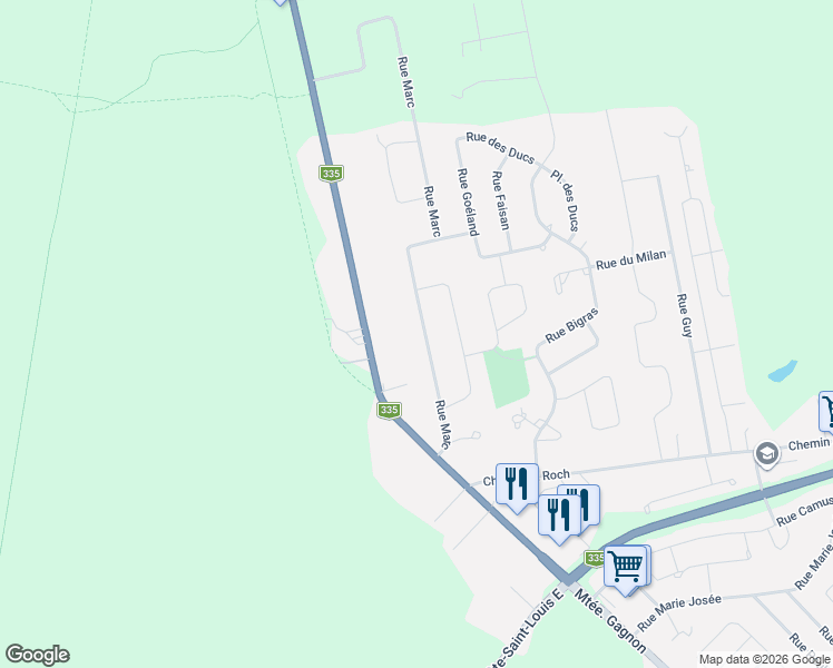 map of restaurants, bars, coffee shops, grocery stores, and more near 3880 Rue Marc in Terrebonne