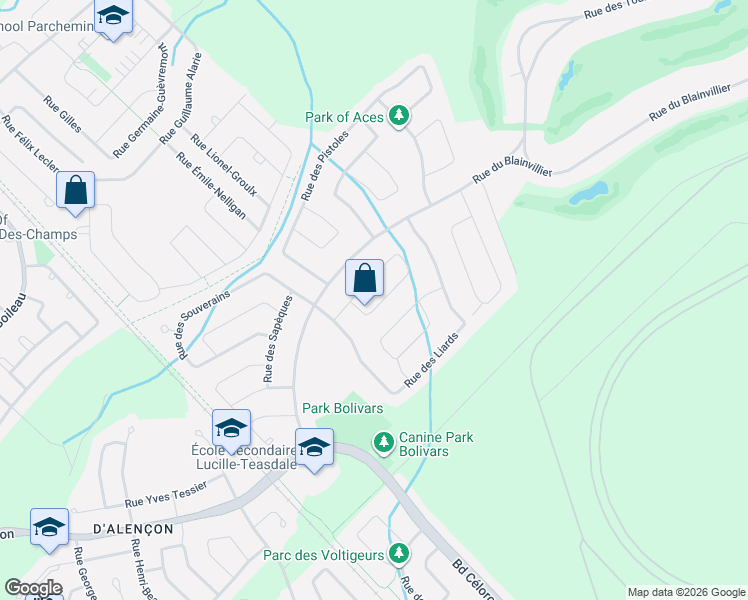 map of restaurants, bars, coffee shops, grocery stores, and more near 44 Rue des Deniers in Blainville