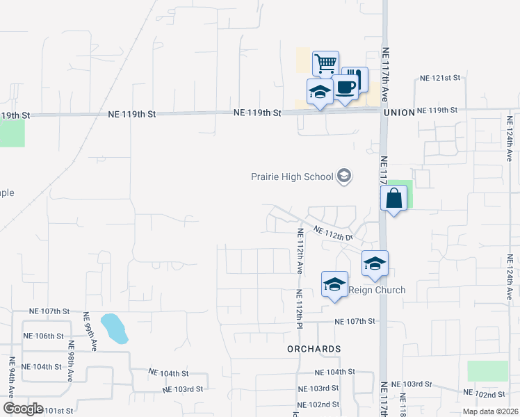map of restaurants, bars, coffee shops, grocery stores, and more near 10907 Northeast 112th Drive in Vancouver