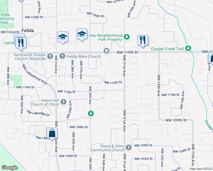 map of restaurants, bars, coffee shops, grocery stores, and more near 2316 Northwest 113th Street in Vancouver