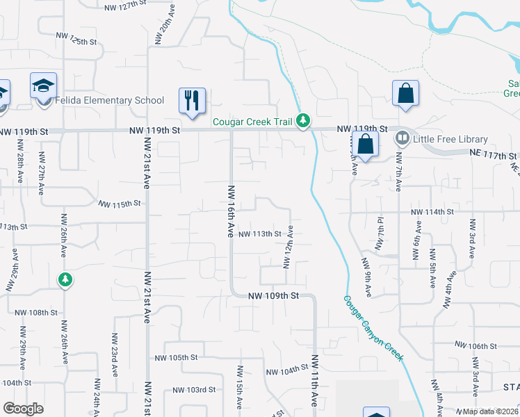 map of restaurants, bars, coffee shops, grocery stores, and more near 15723 Northwest 14th Avenue in Vancouver