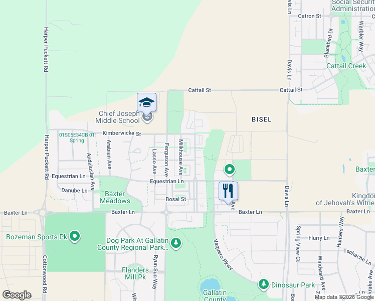 map of restaurants, bars, coffee shops, grocery stores, and more near 3863 Galloway Street in Bozeman
