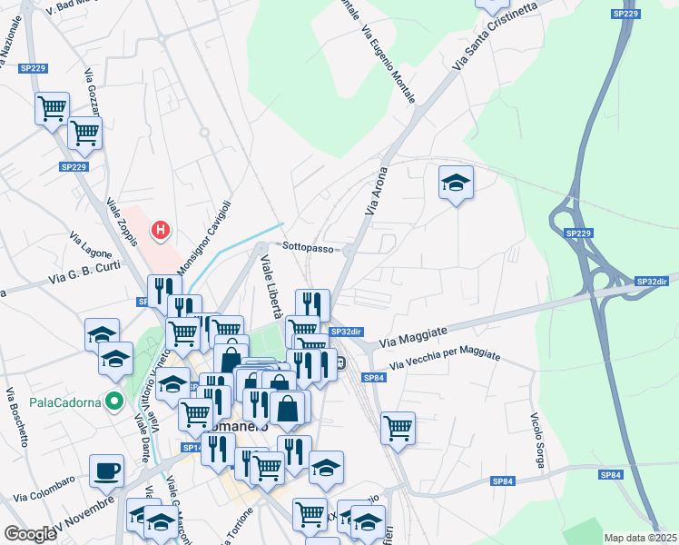 map of restaurants, bars, coffee shops, grocery stores, and more near 57 Via Arona in Borgomanero