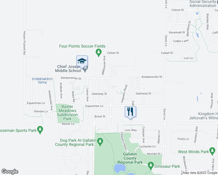 map of restaurants, bars, coffee shops, grocery stores, and more near 2449 Gallatin Green Boulevard in Bozeman