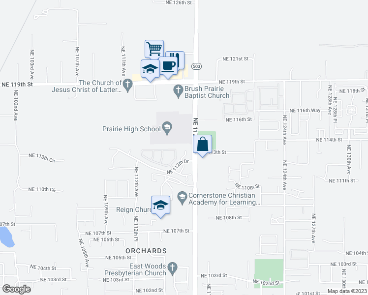 map of restaurants, bars, coffee shops, grocery stores, and more near 11320 Northeast 116th Court in Vancouver