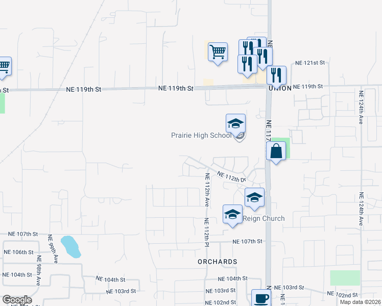 map of restaurants, bars, coffee shops, grocery stores, and more near 11002 Northeast 112th Drive in Vancouver