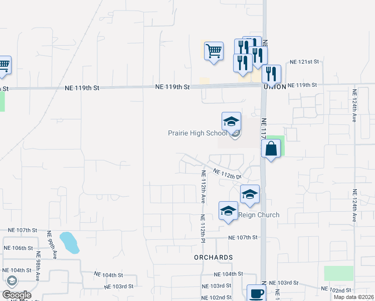 map of restaurants, bars, coffee shops, grocery stores, and more near 11015 Northeast 112th Drive in Vancouver