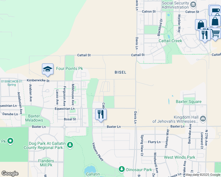 map of restaurants, bars, coffee shops, grocery stores, and more near 3705 Galloway Street in Bozeman