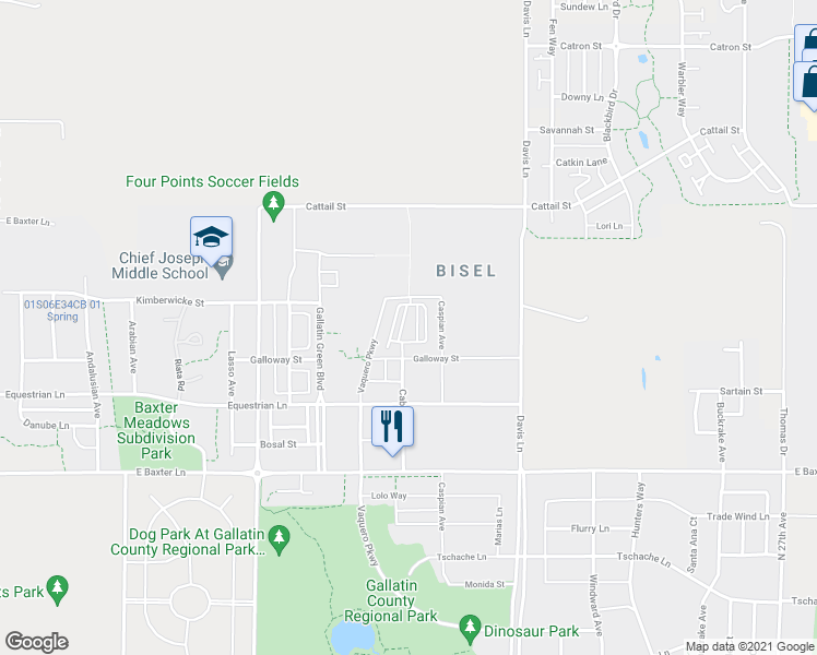 map of restaurants, bars, coffee shops, grocery stores, and more near 3705 Galloway Street in Bozeman