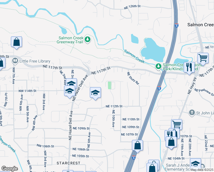 map of restaurants, bars, coffee shops, grocery stores, and more near 813 Northeast 115th Circle in Vancouver