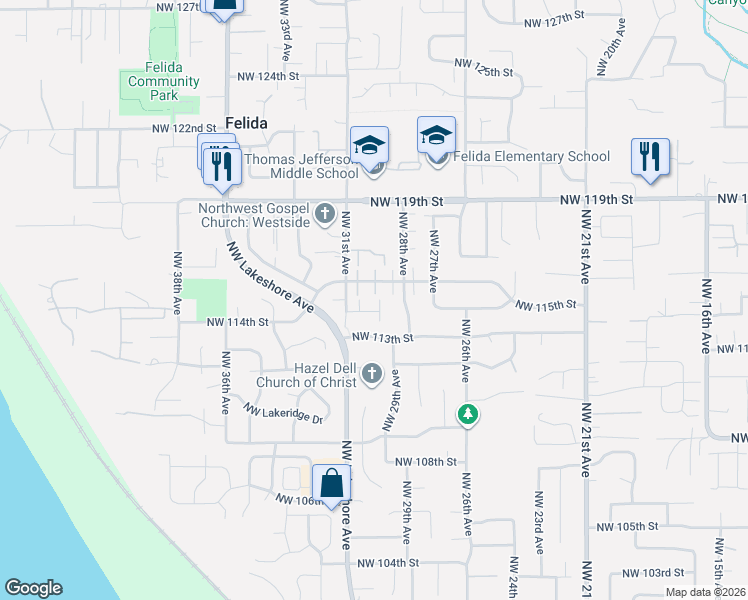 map of restaurants, bars, coffee shops, grocery stores, and more near 11422 Northwest 29th Avenue in Vancouver