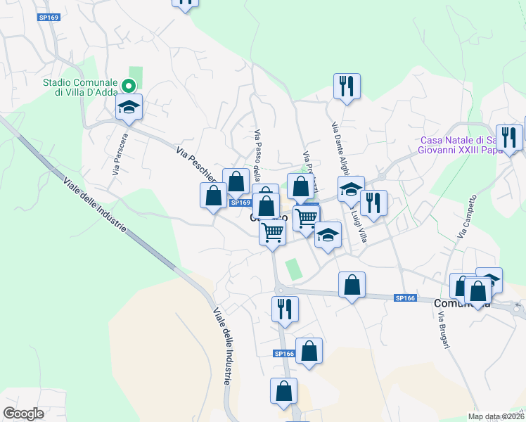 map of restaurants, bars, coffee shops, grocery stores, and more near 15 Via Guglielmo Marconi in Carvico