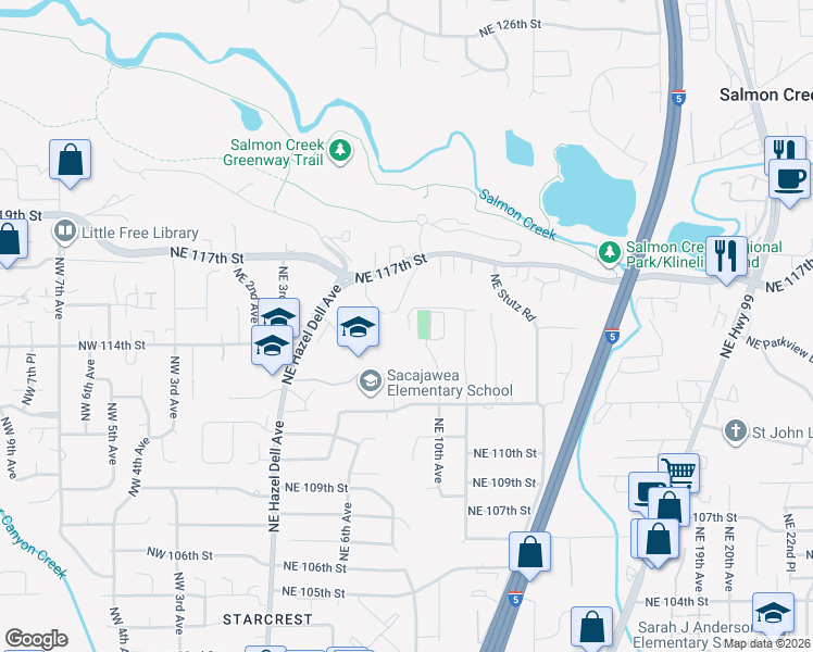 map of restaurants, bars, coffee shops, grocery stores, and more near 807 Northeast 115th Circle in Vancouver