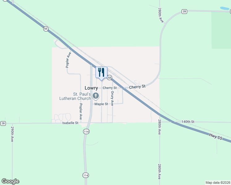 map of restaurants, bars, coffee shops, grocery stores, and more near 411 Elm Street in Lowry