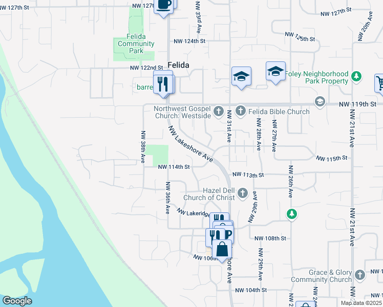 map of restaurants, bars, coffee shops, grocery stores, and more near 3315 Northwest 116th Way in Vancouver
