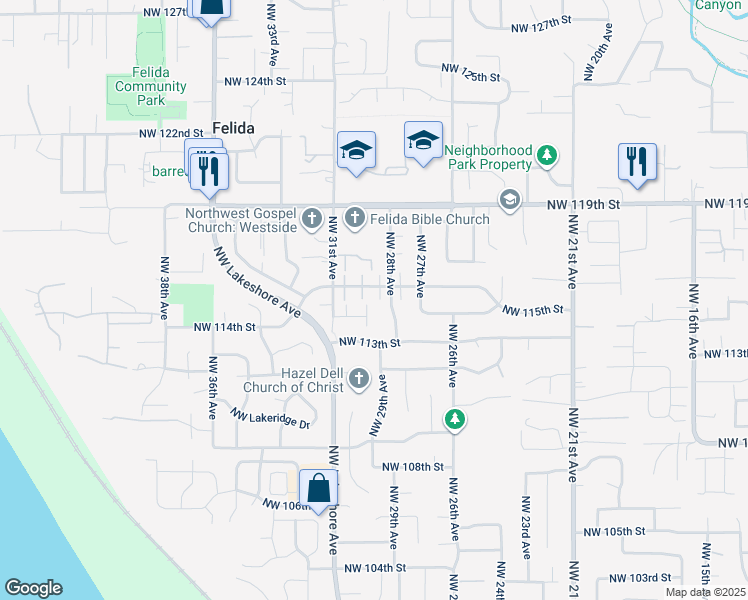 map of restaurants, bars, coffee shops, grocery stores, and more near 11500 Northwest 29th Court in Vancouver