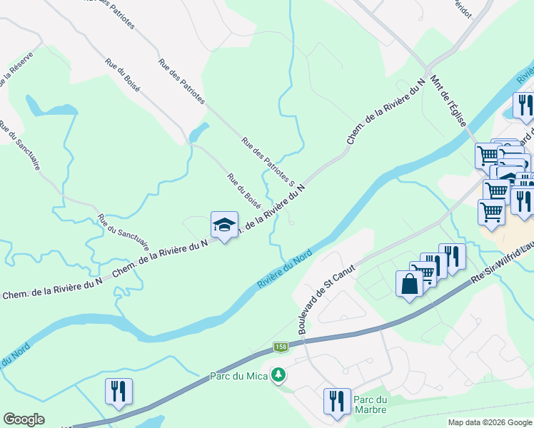 map of restaurants, bars, coffee shops, grocery stores, and more near 163 Rue du Boisé in Saint-Colomban
