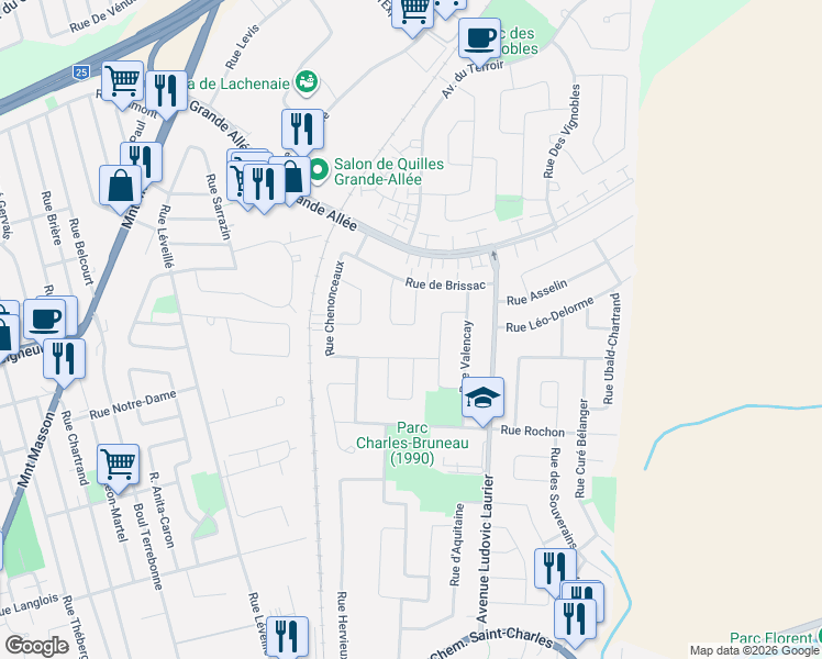 map of restaurants, bars, coffee shops, grocery stores, and more near 153 Carré de Chambord in Terrebonne