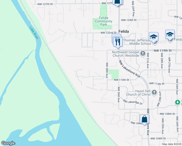 map of restaurants, bars, coffee shops, grocery stores, and more near 11507 Northwest 41st Court in Vancouver