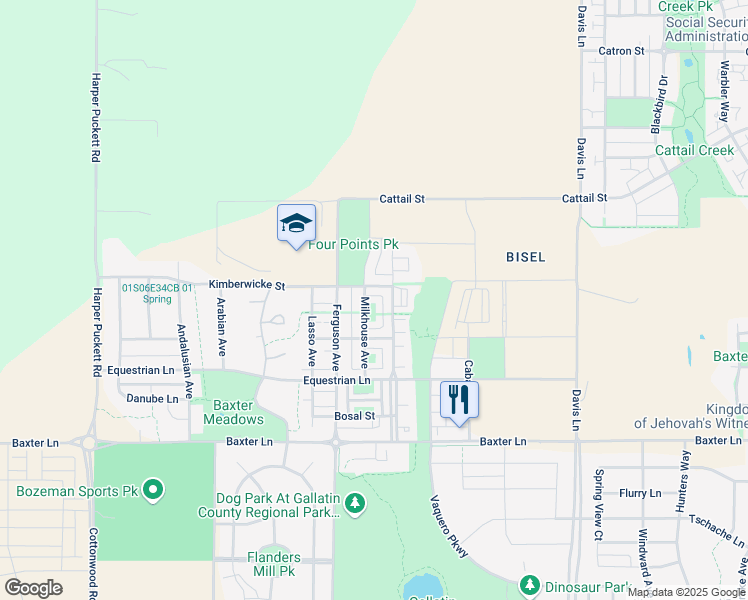 map of restaurants, bars, coffee shops, grocery stores, and more near 2504 Milkhouse Avenue in Bozeman