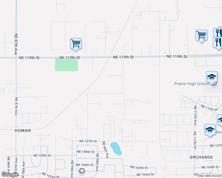 map of restaurants, bars, coffee shops, grocery stores, and more near 10102 Northeast 114th Circle in Vancouver