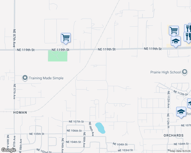 map of restaurants, bars, coffee shops, grocery stores, and more near 10102 Northeast 114th Circle in Vancouver