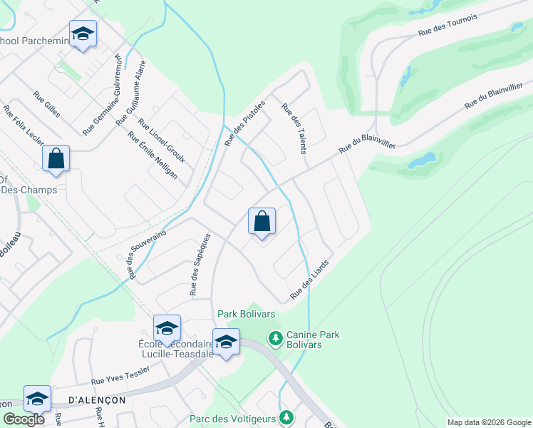 map of restaurants, bars, coffee shops, grocery stores, and more near 15 Rue des Deniers in Blainville