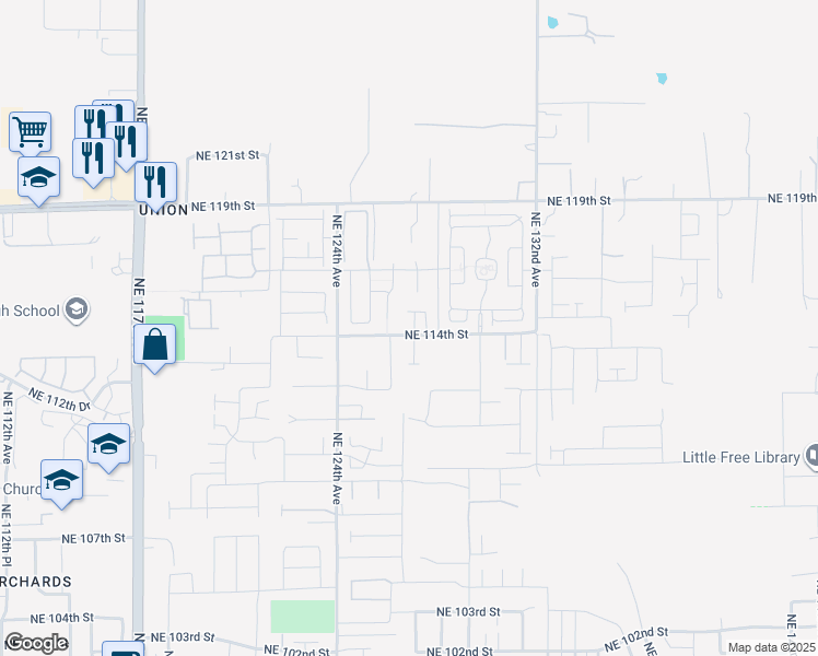 map of restaurants, bars, coffee shops, grocery stores, and more near 12620 Northeast 114th Street in Vancouver