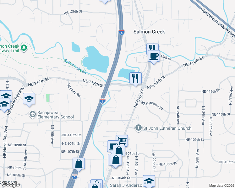 map of restaurants, bars, coffee shops, grocery stores, and more near 1809 Northeast 116th Street in Vancouver