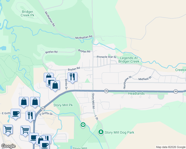 map of restaurants, bars, coffee shops, grocery stores, and more near 996 Story Mill Road in Bozeman