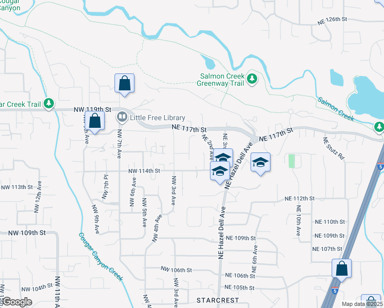 map of restaurants, bars, coffee shops, grocery stores, and more near 11507 Northwest 2nd Court in Vancouver