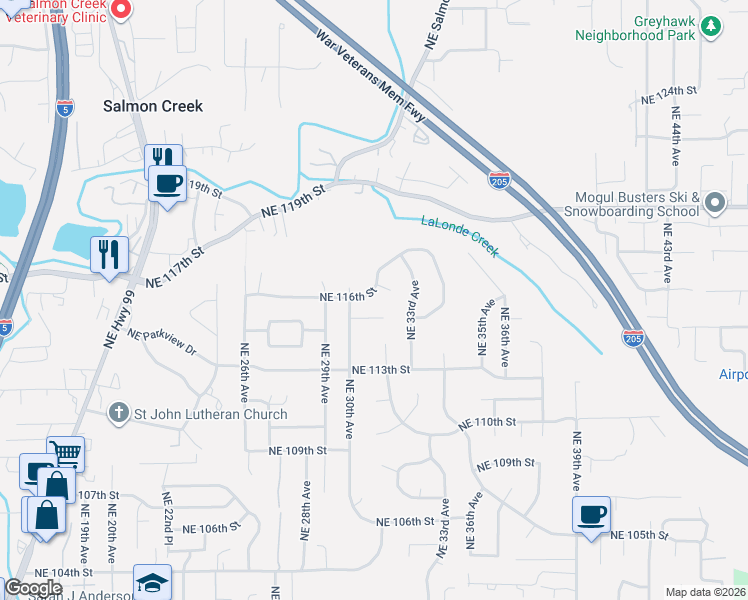 map of restaurants, bars, coffee shops, grocery stores, and more near 3011 Northeast 116th Street in Vancouver