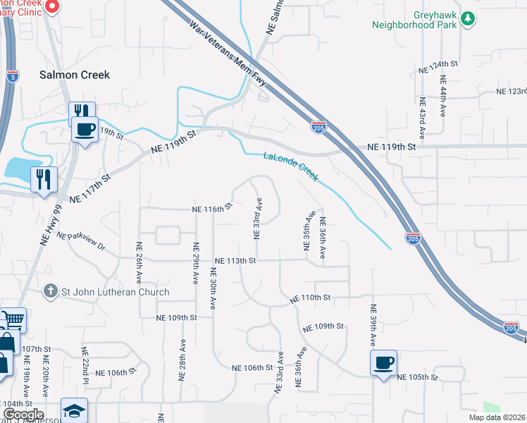 map of restaurants, bars, coffee shops, grocery stores, and more near 11507 Northeast 33rd Avenue in Vancouver