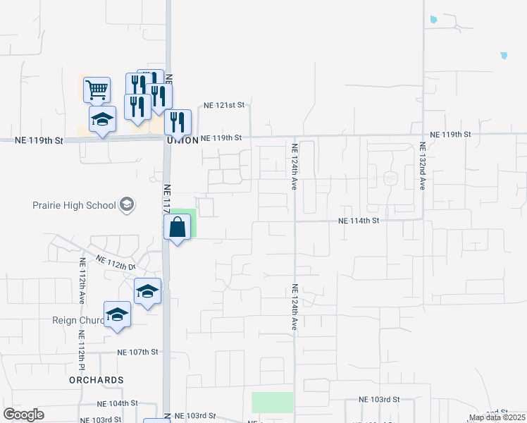 map of restaurants, bars, coffee shops, grocery stores, and more near 12201 Northeast 115th Street in Vancouver