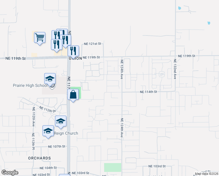 map of restaurants, bars, coffee shops, grocery stores, and more near 12209 Northeast 115th Street in Vancouver