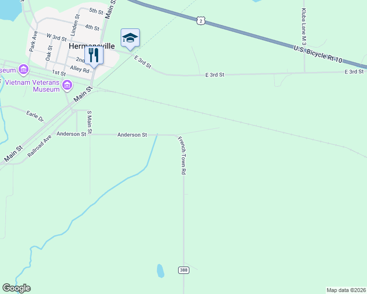 map of restaurants, bars, coffee shops, grocery stores, and more near French Town Road in Hermansville