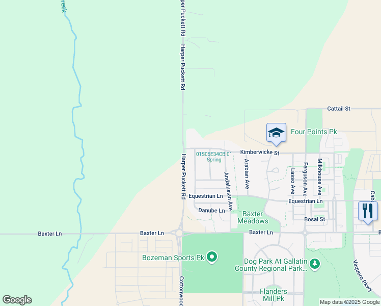 map of restaurants, bars, coffee shops, grocery stores, and more near 2497 Thoroughbred Lane in Bozeman
