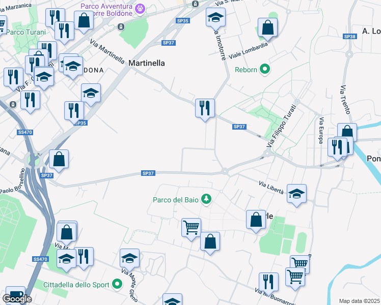 map of restaurants, bars, coffee shops, grocery stores, and more near 5 Via Giacomo Leopardi in Gorle